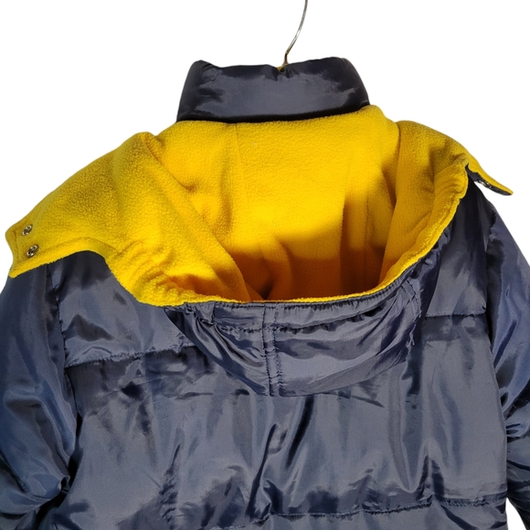 NOKI blue and yellow reversible down puffer coat with hood Size Small - Picture 5 of 16